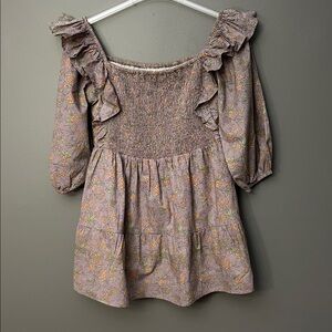 Victoria Dunn Mini Dress Purple Floral Ruffles - Size Small